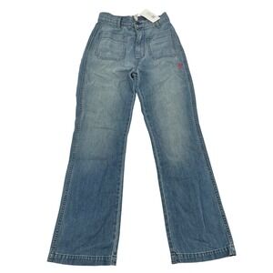 DÔEN High Rise Wide Leg Jeans 26 Blue Good Patch Pockets